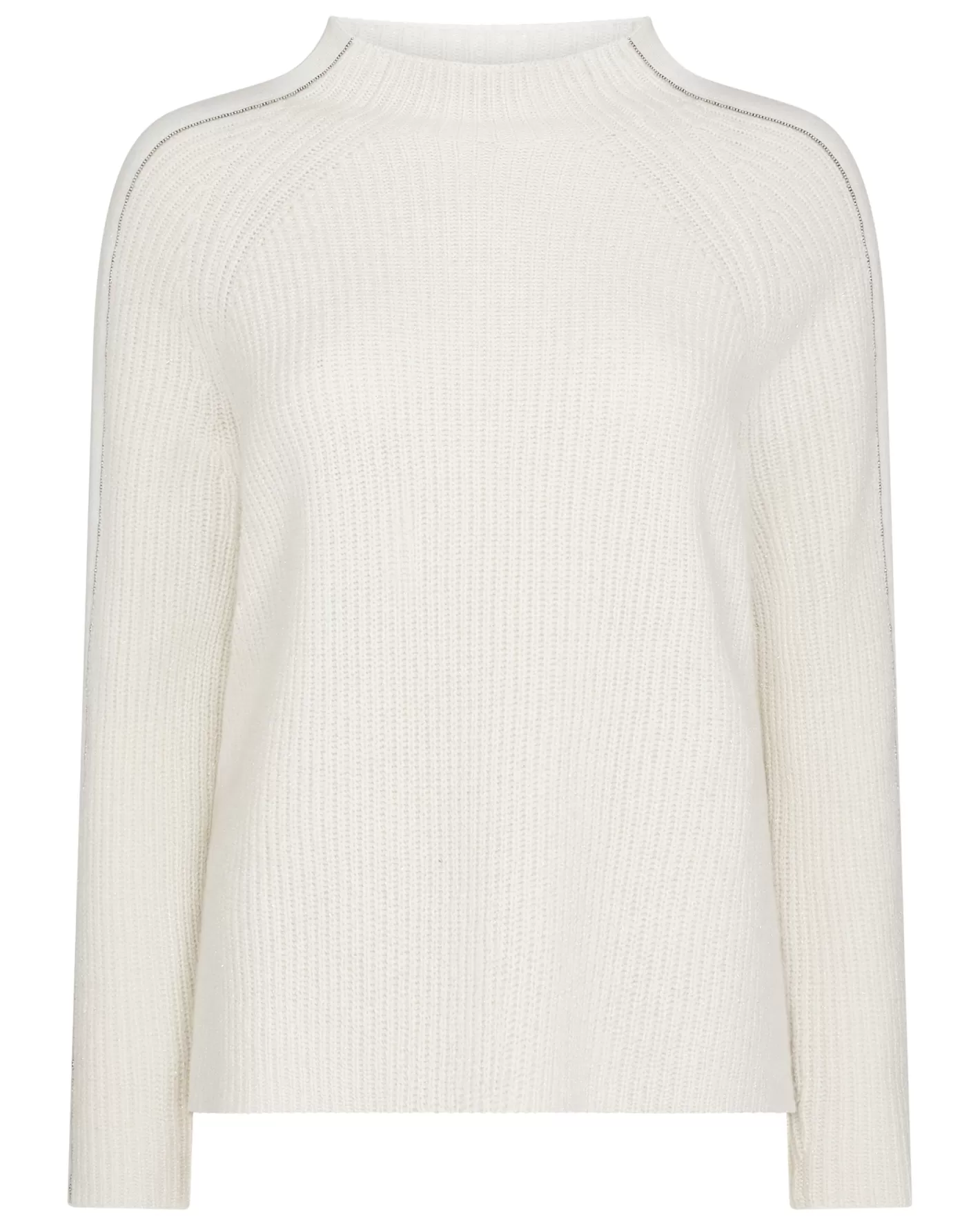 N.Peal Women's Metal Trim Funnel Neck Cashmere Sweater With Lurex*Women Natural | Light Grey