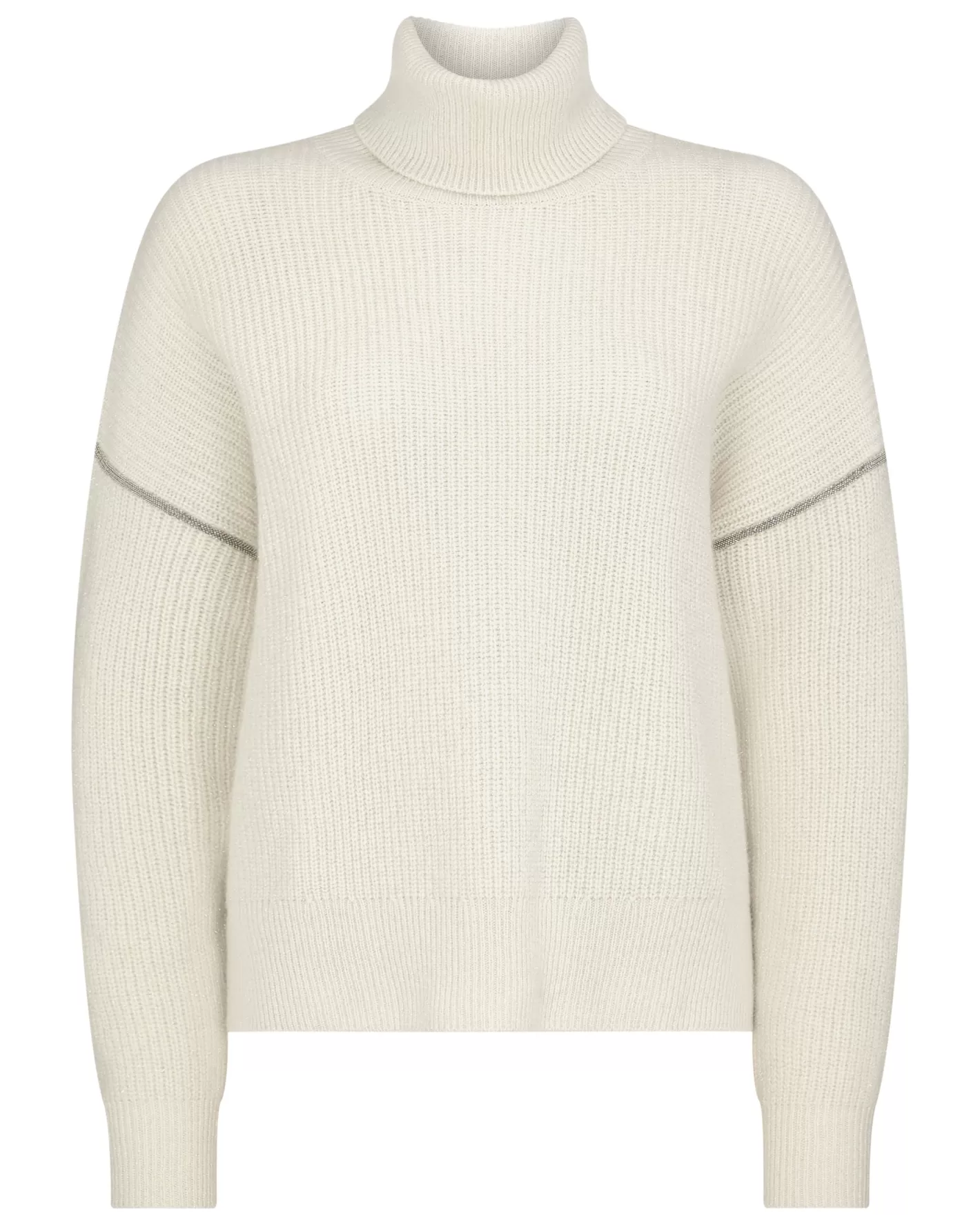 N.Peal Women's Metal Trim Turtle Neck Cashmere Sweater With Lurex*Women Natural | Light Grey