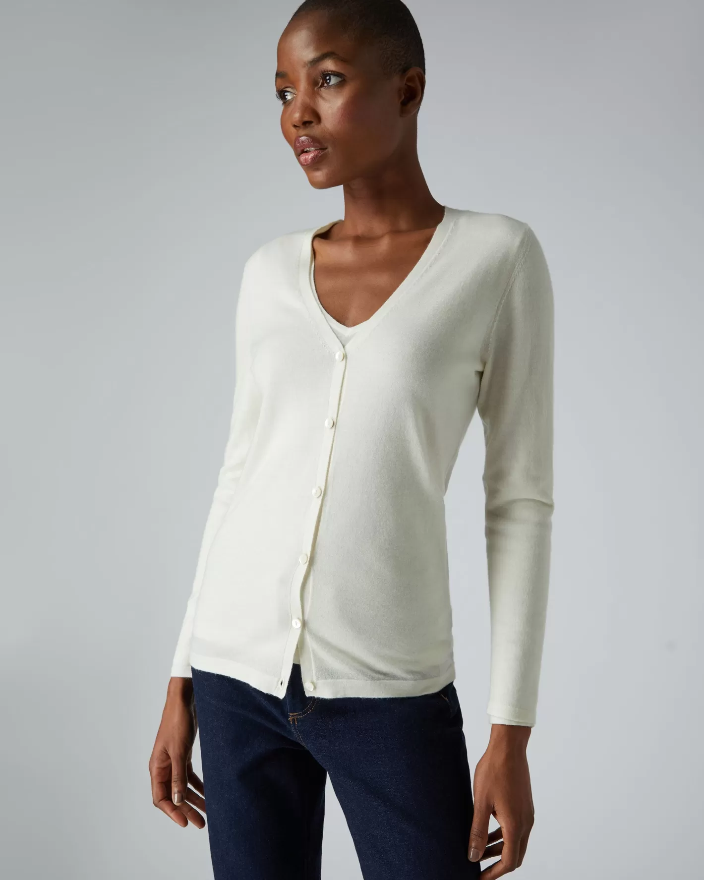 N.Peal Women's Mia Superfine Cashmere V Neck Cardigan*Women White | Natural