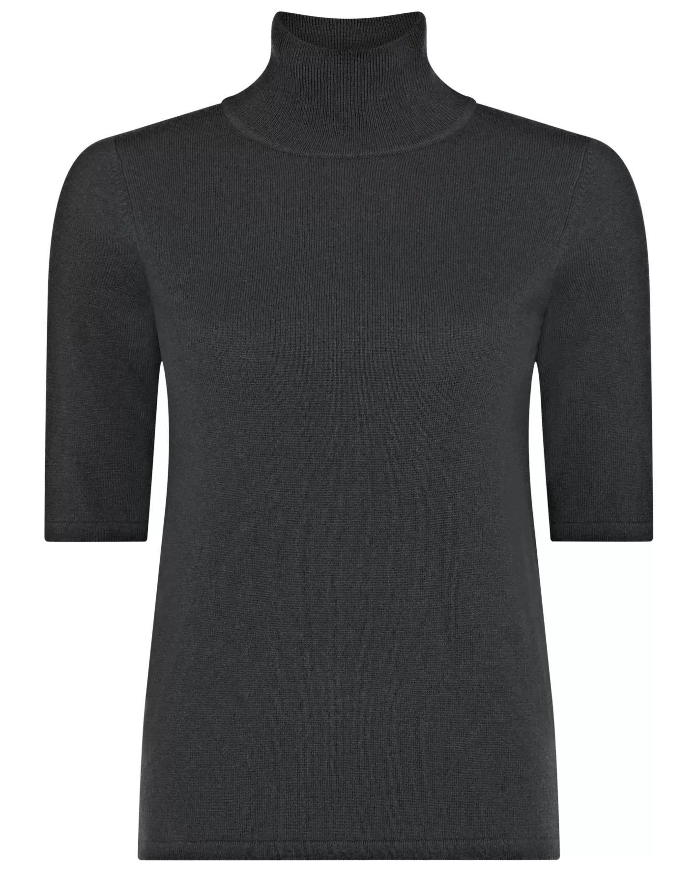 N.Peal Women's Mock Neck Cashmere T-Shirt*Women Dark Grey | Classic Cashmere