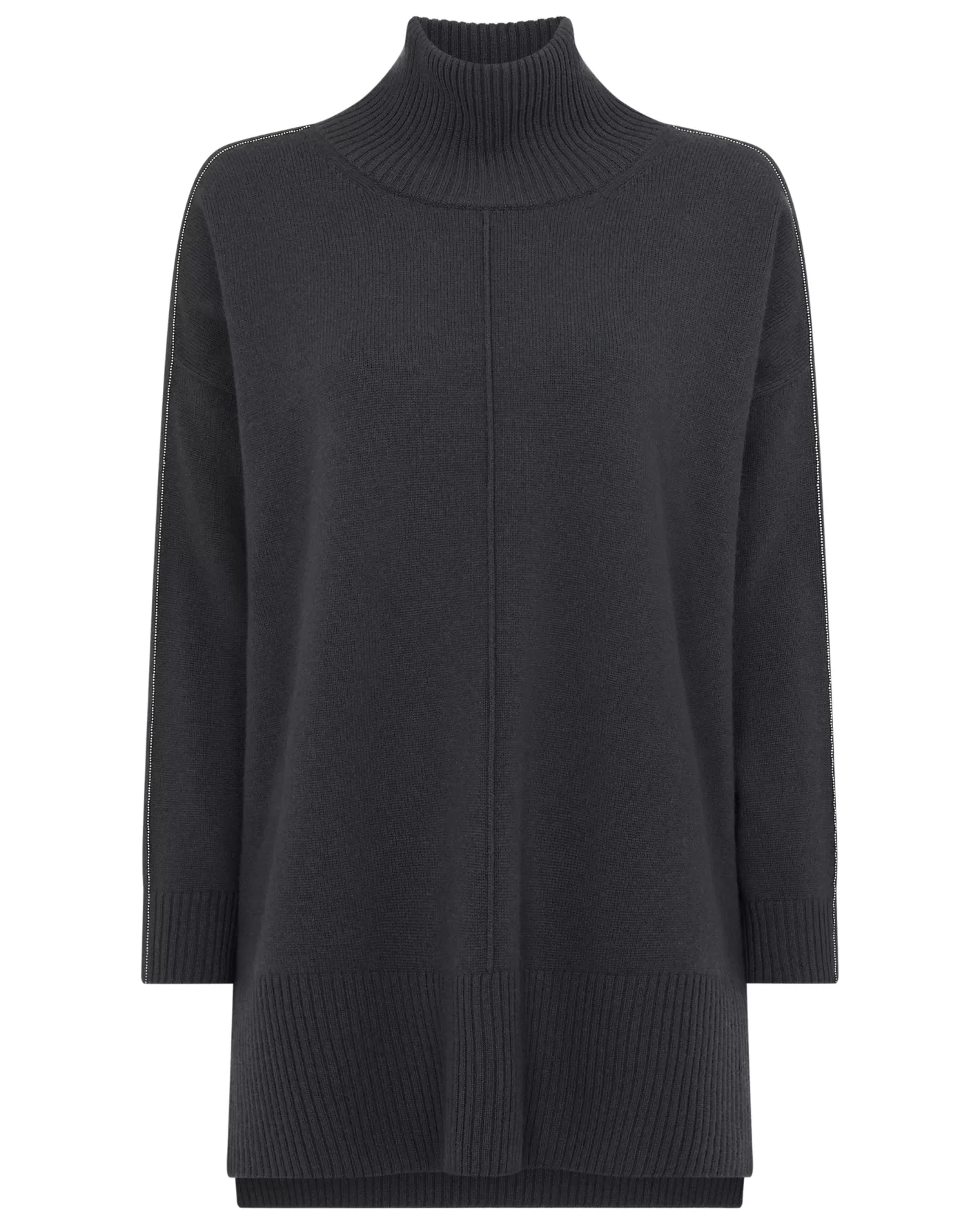 N.Peal Women's Mock Neck Long Cashmere Sweater*Women Dark Grey | Organic Cashmere