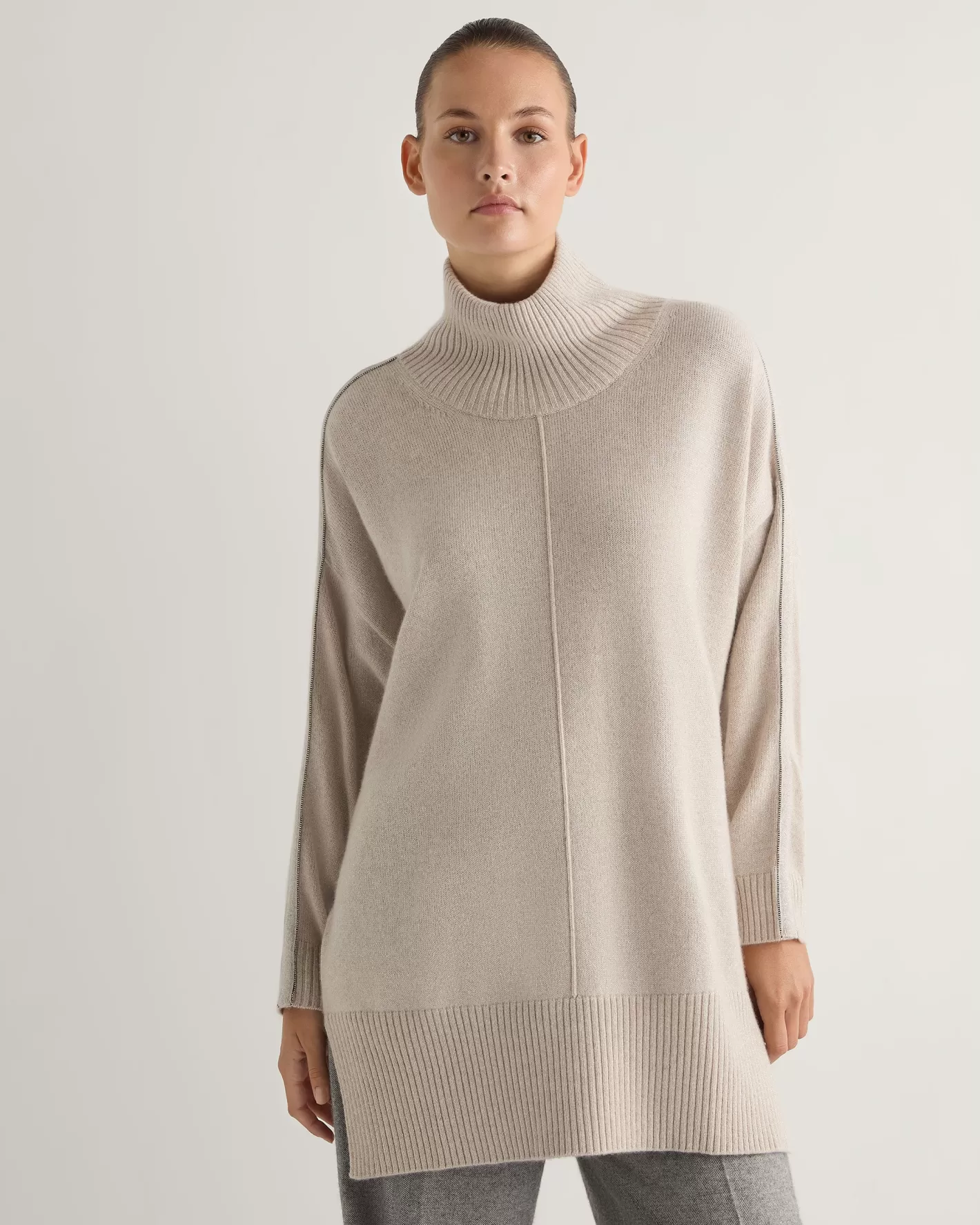 N.Peal Women's Mock Neck Metal Cashmere Sweater With Lurex*Women White | Natural