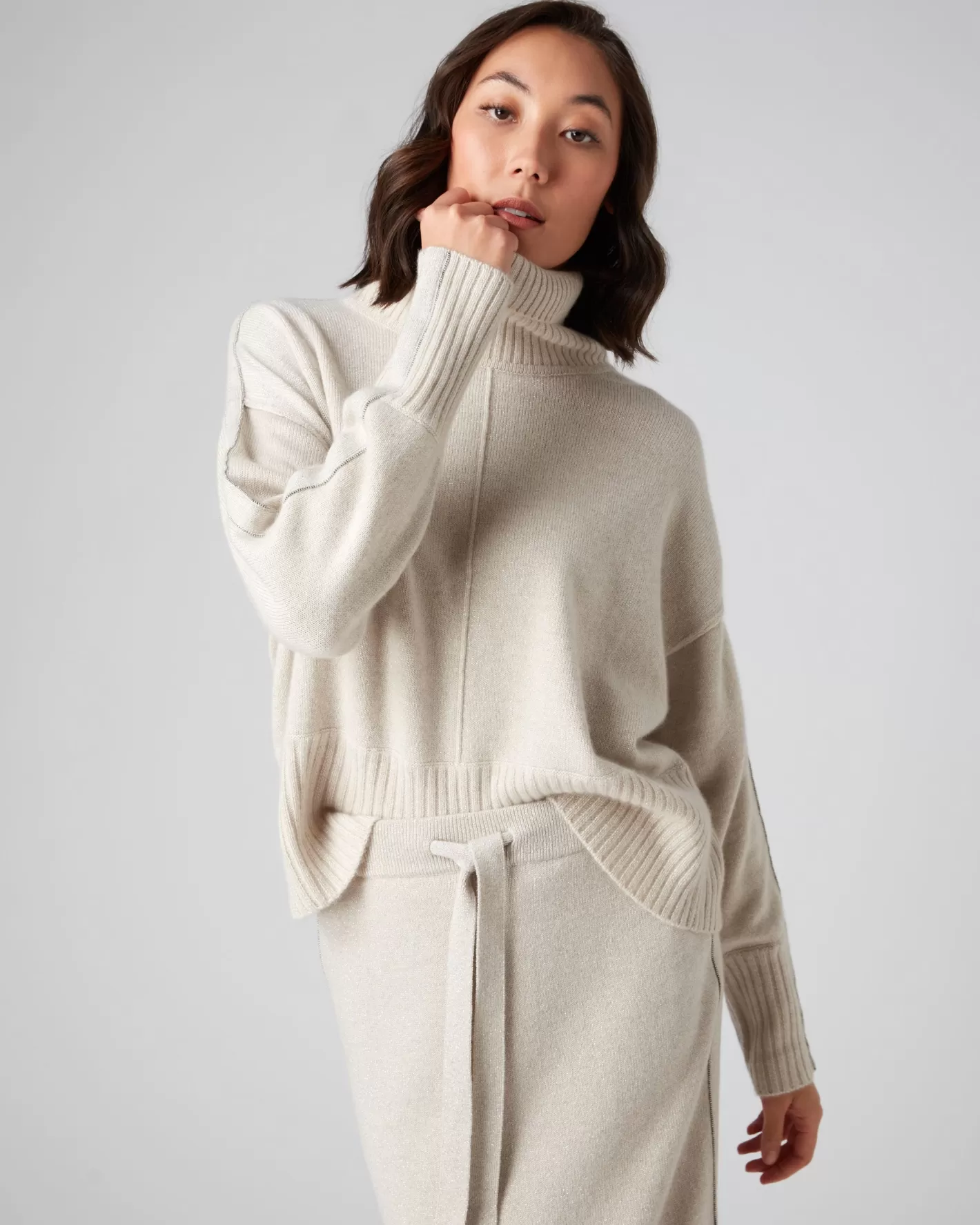 N.Peal Women's Mollie Metal Turtle Neck Cashmere Sweater*Women White | Natural