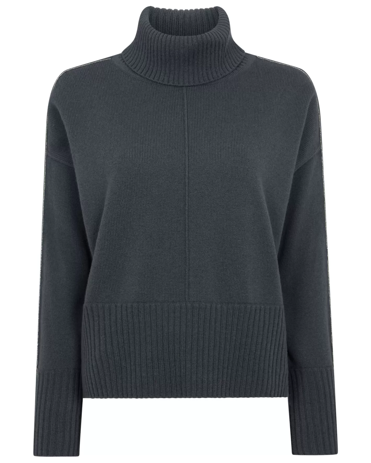 N.Peal Women's Mollie Metal Turtle Neck Cashmere Sweater*Women Dark Grey | Metal Trim Cashmere