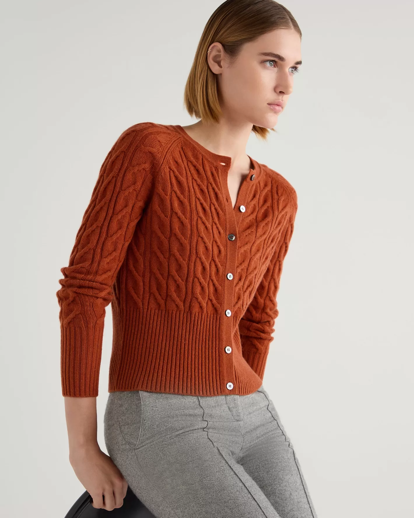 N.Peal Women's Myla Cable Cashmere Cardigan*Women Orange | Textured Knits