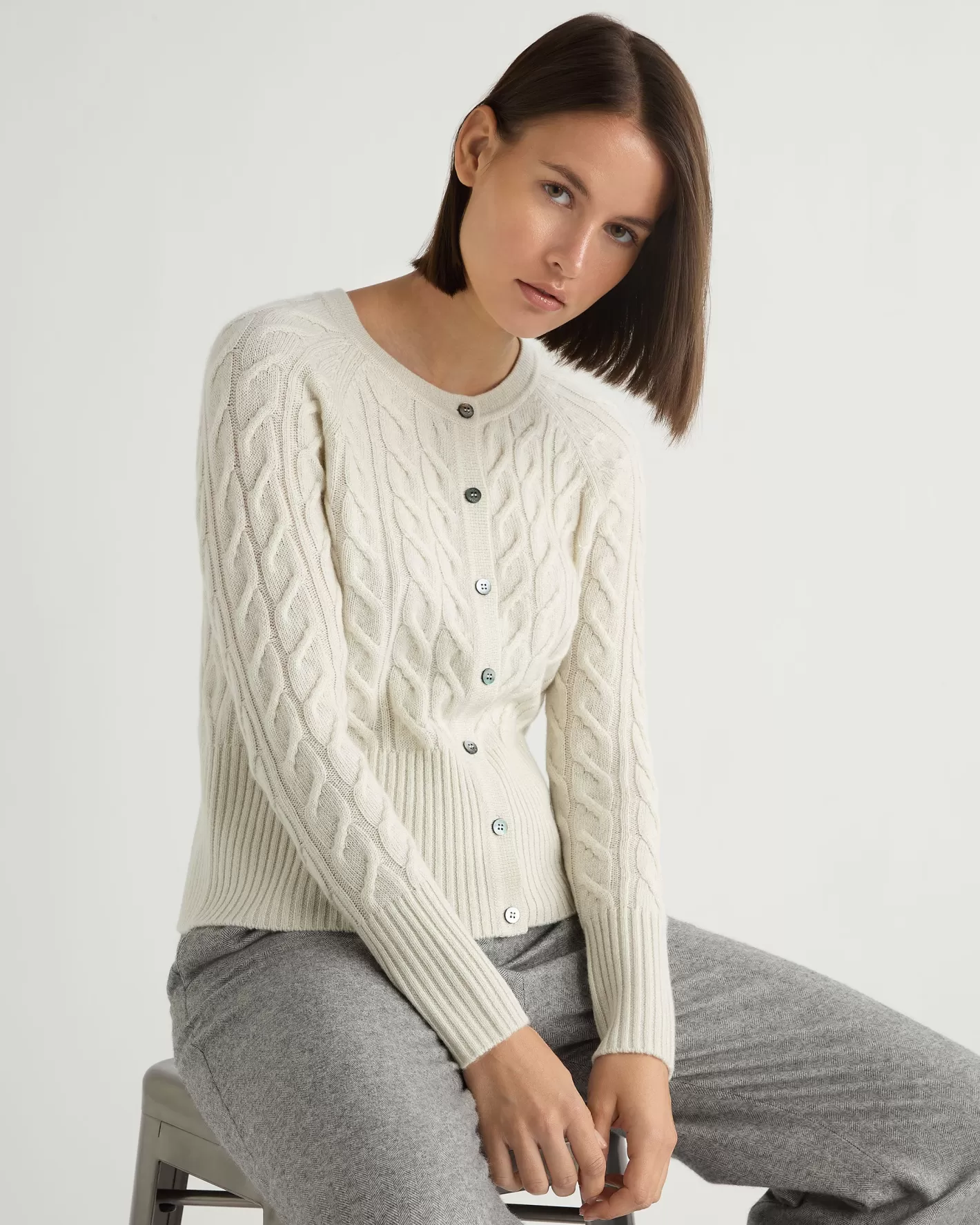 N.Peal Women's Myla Cable Cashmere Cardigan With Lurex*Women Natural | Textured Knits