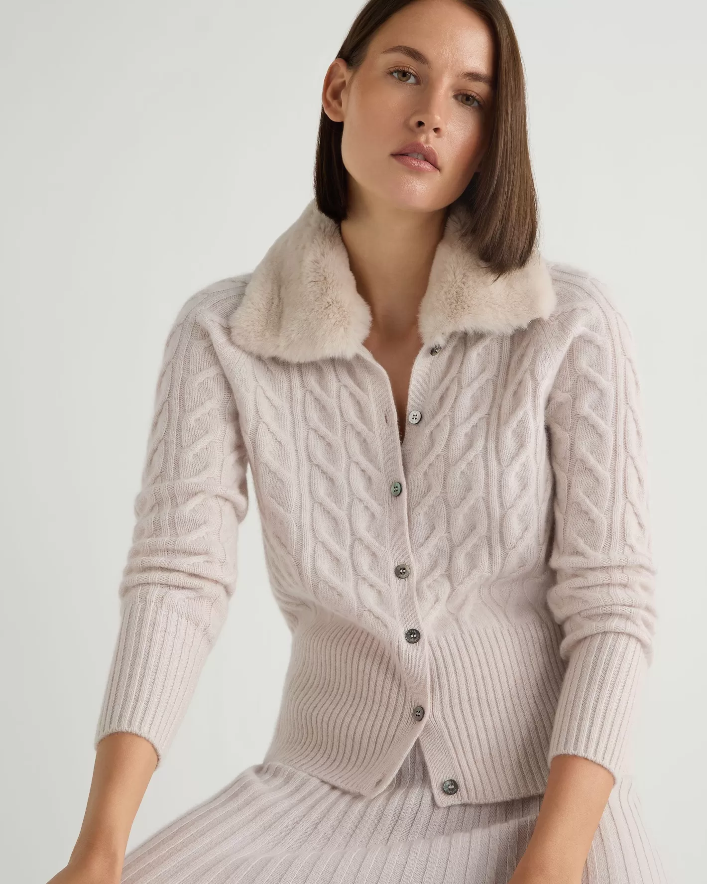 N.Peal Women's Myla Fur Collar Cashmere Cardigan*Women White | Natural