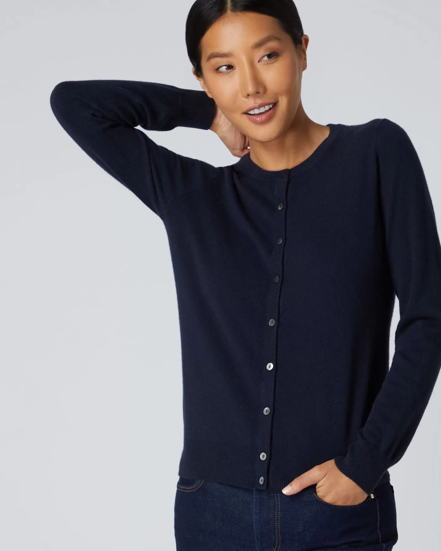 N.Peal Women's Olivia Round Neck Cashmere Cardigan*Women Navy | Blue