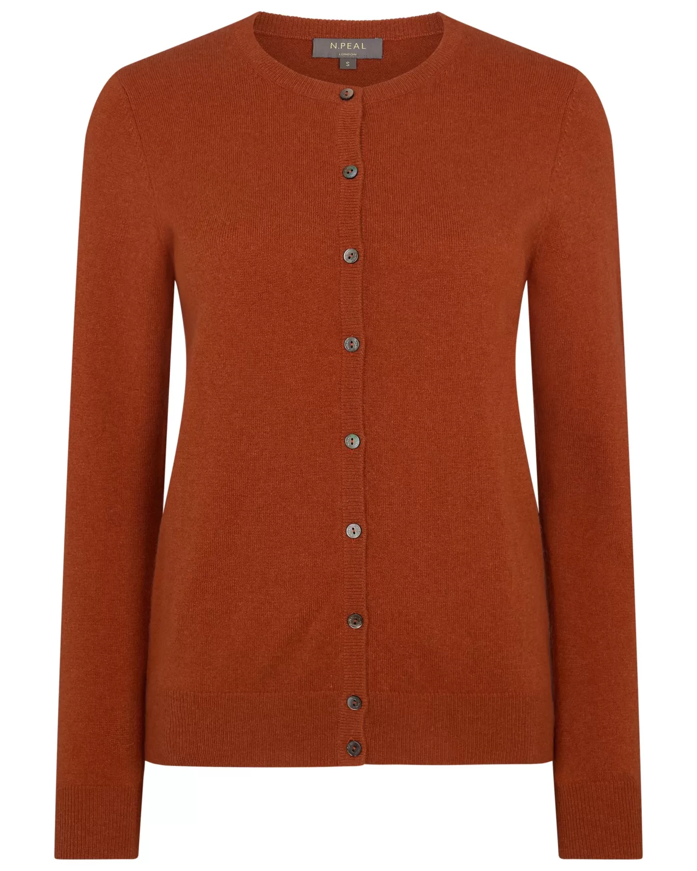 N.Peal Women's Olivia Round Neck Cashmere Cardigan*Women Orange | Classic Cashmere