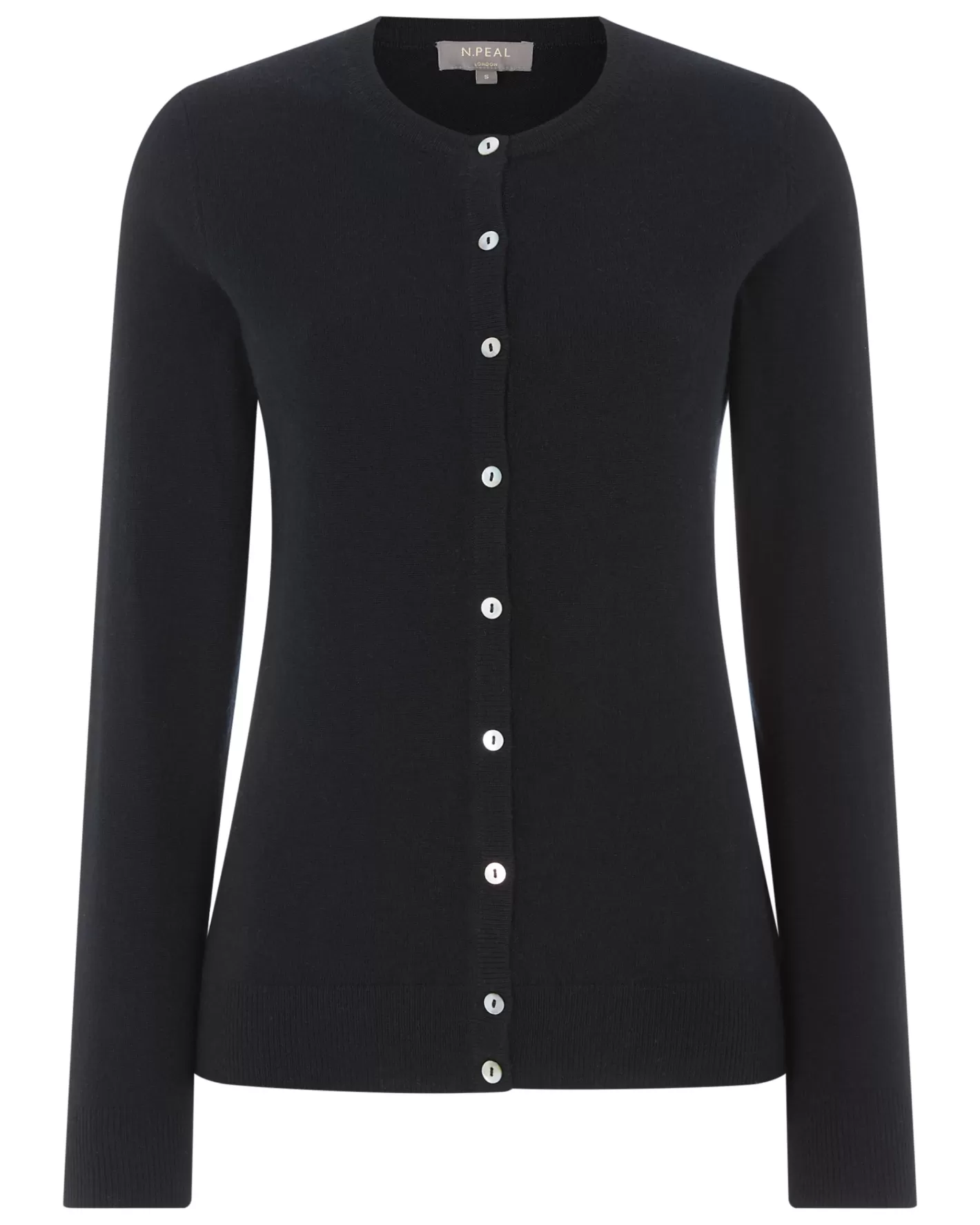 N.Peal Women's Olivia Round Neck Cashmere Cardigan*Women Black | Classic Cashmere