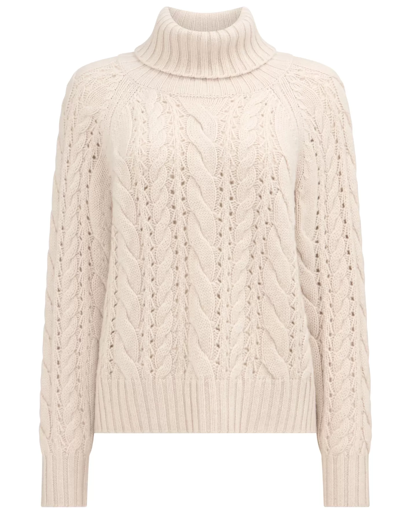 N.Peal Women's Open Cable Turtle Neck Cashmere Sweater*Women White | Textured Knits