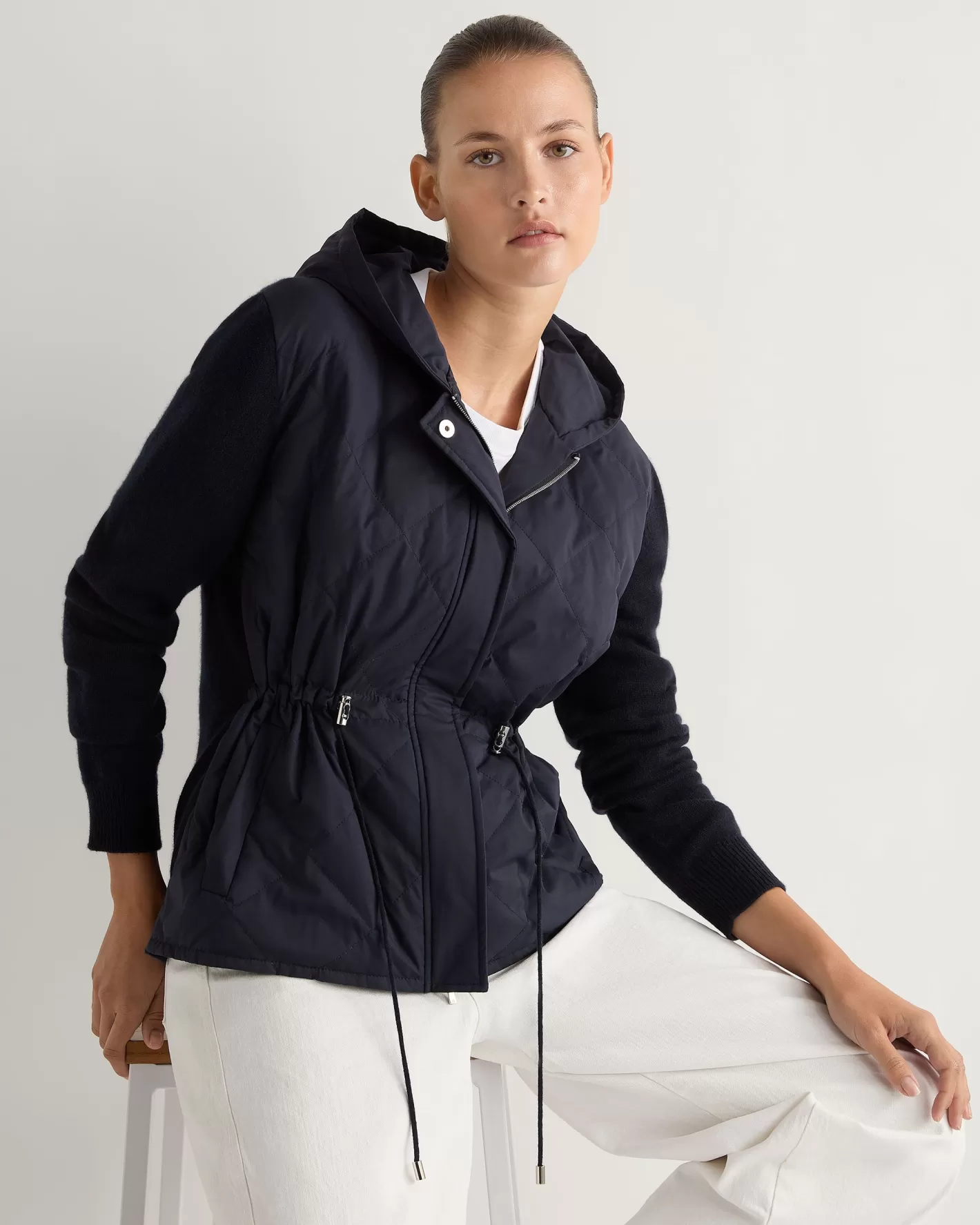 N.Peal Women's Quilted Woven Mix Cashmere Jacket*Women Navy | Blue