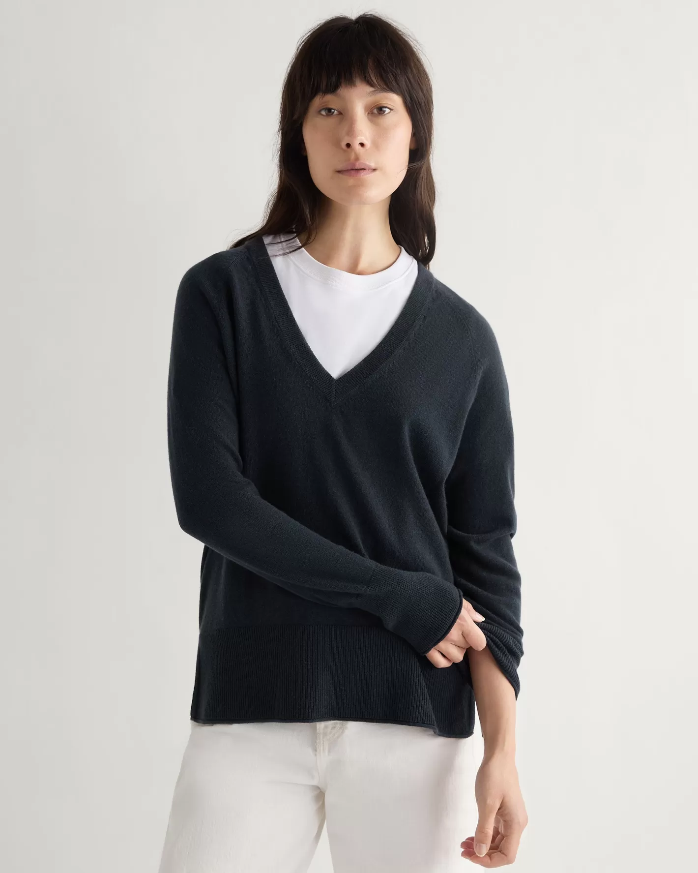 N.Peal Women's Relaxed V Neck Cashmere Sweater*Women Blue | Organic Cashmere