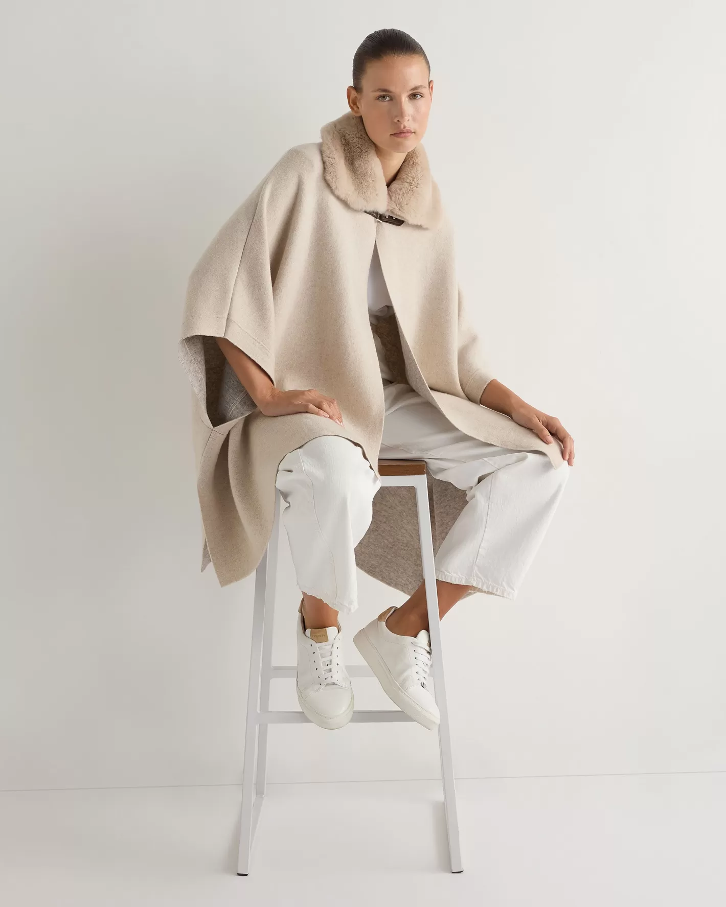 N.Peal Women's Rex Collar Cape*Women White | Natural