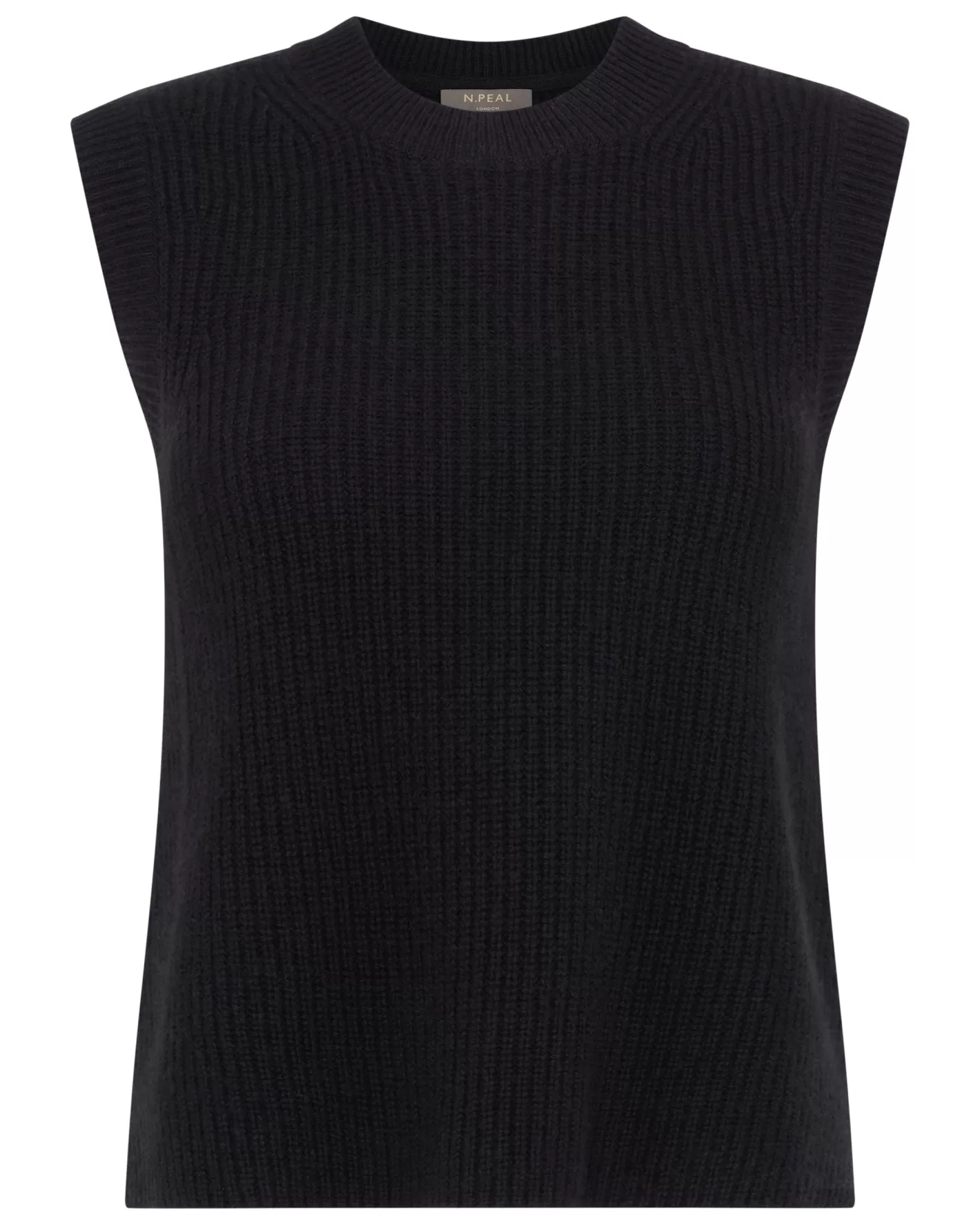 N.Peal Women's Rib Round Neck Cashmere Tank Top*Women Black | Ribbed Cashmere