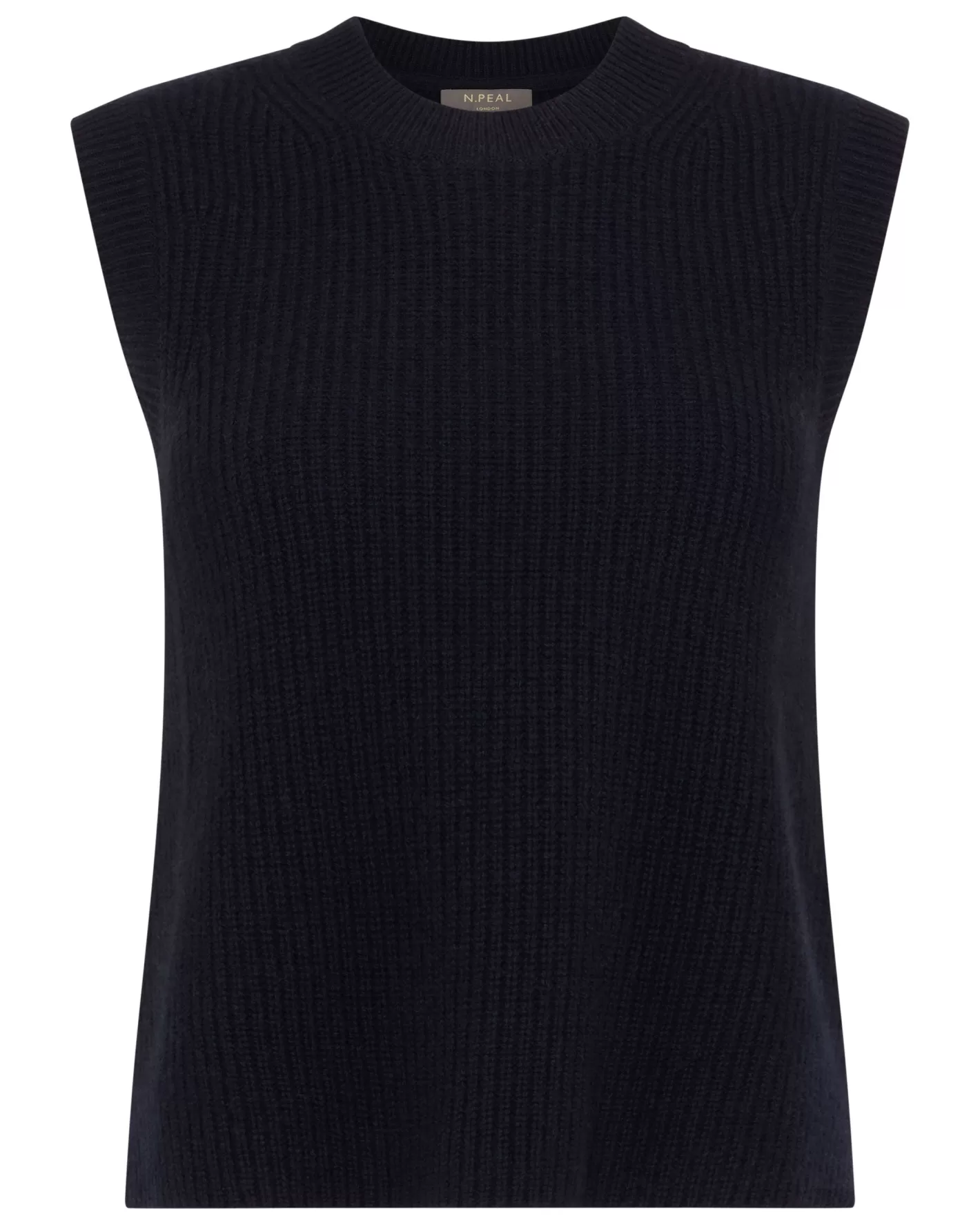 N.Peal Women's Rib Round Neck Cashmere Tank Top*Women Navy | Ribbed Cashmere