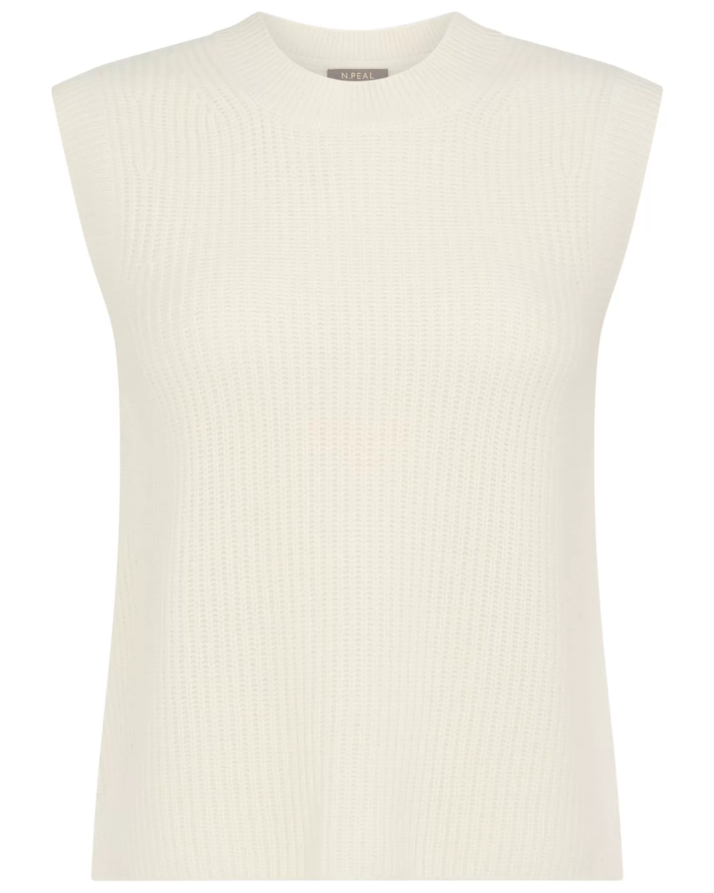 N.Peal Women's Rib Round Neck Cashmere Tank Top*Women White | Natural