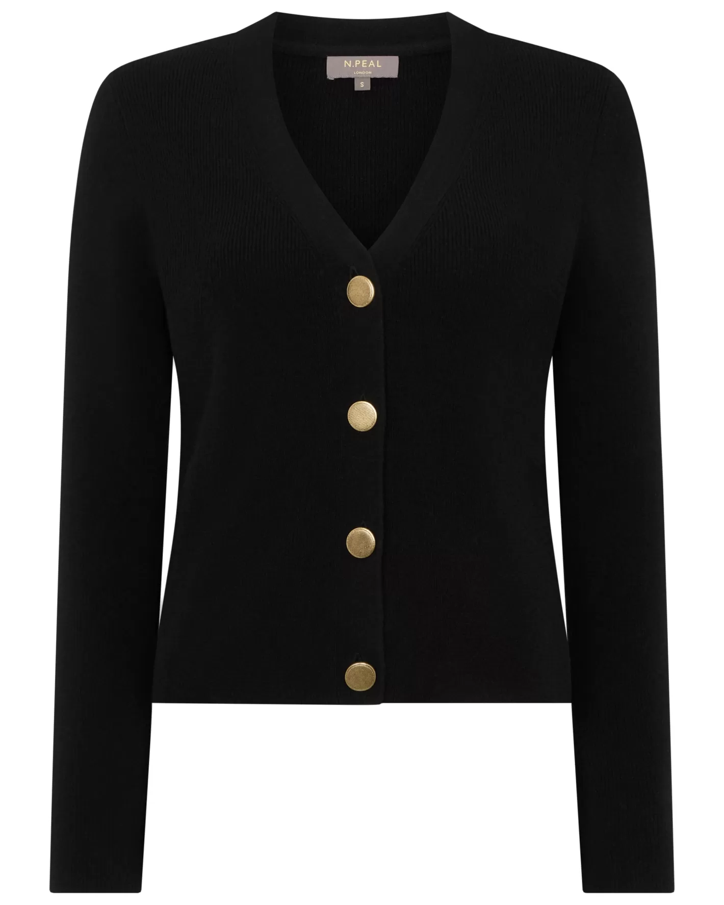 N.Peal Women's Rib V Neck Cashmere Cardigan*Women Black | Ribbed Cashmere