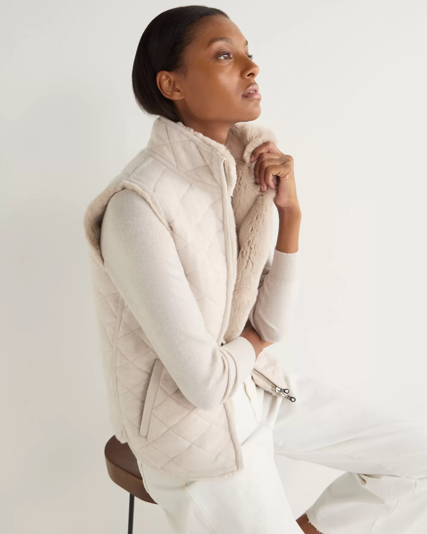 N.Peal Women's Robyn Fur Lined Cashmere Gilet*Women White | Natural