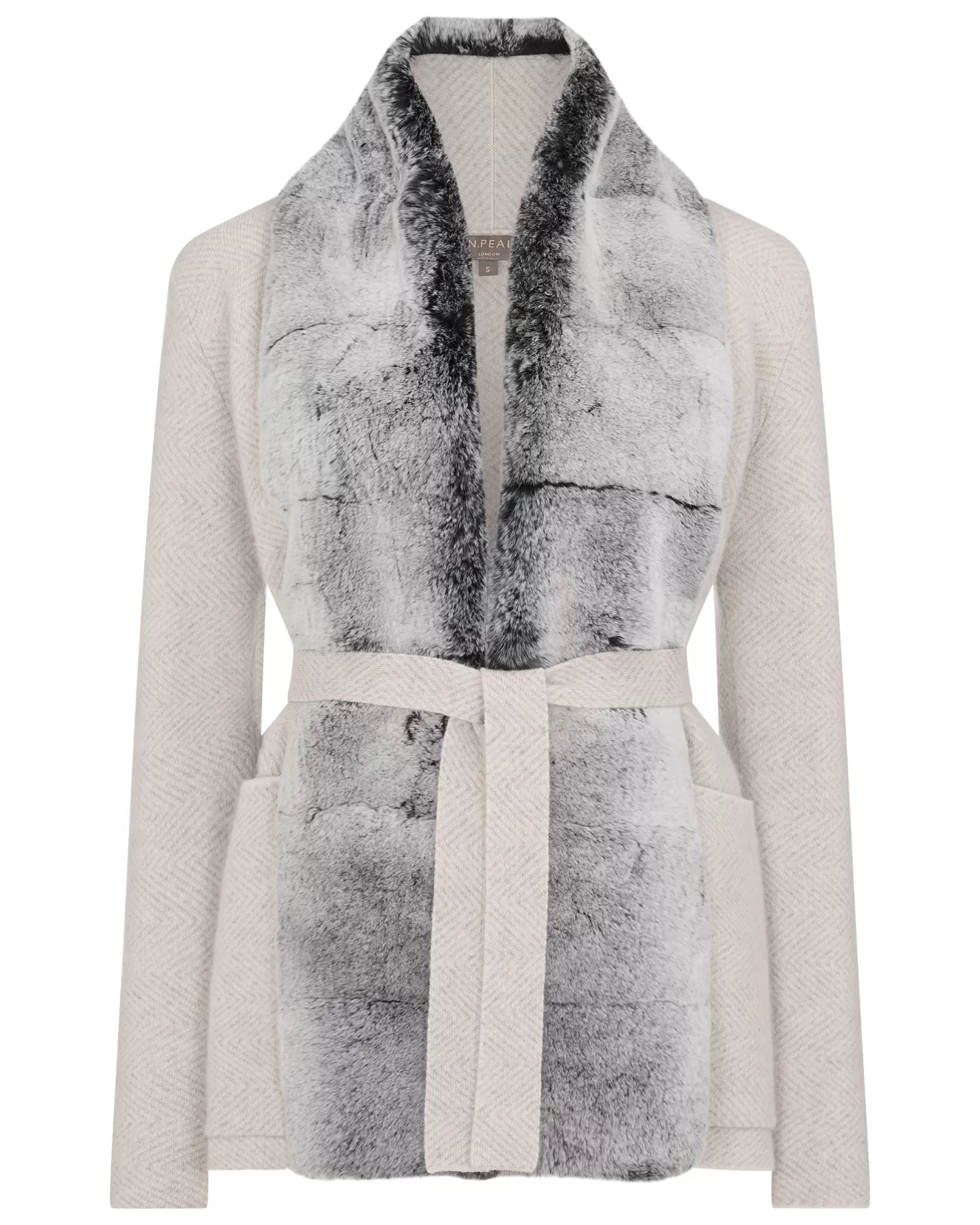 N.Peal Women's Ruby Herringbone Fur Cardigan*Women White | Natural