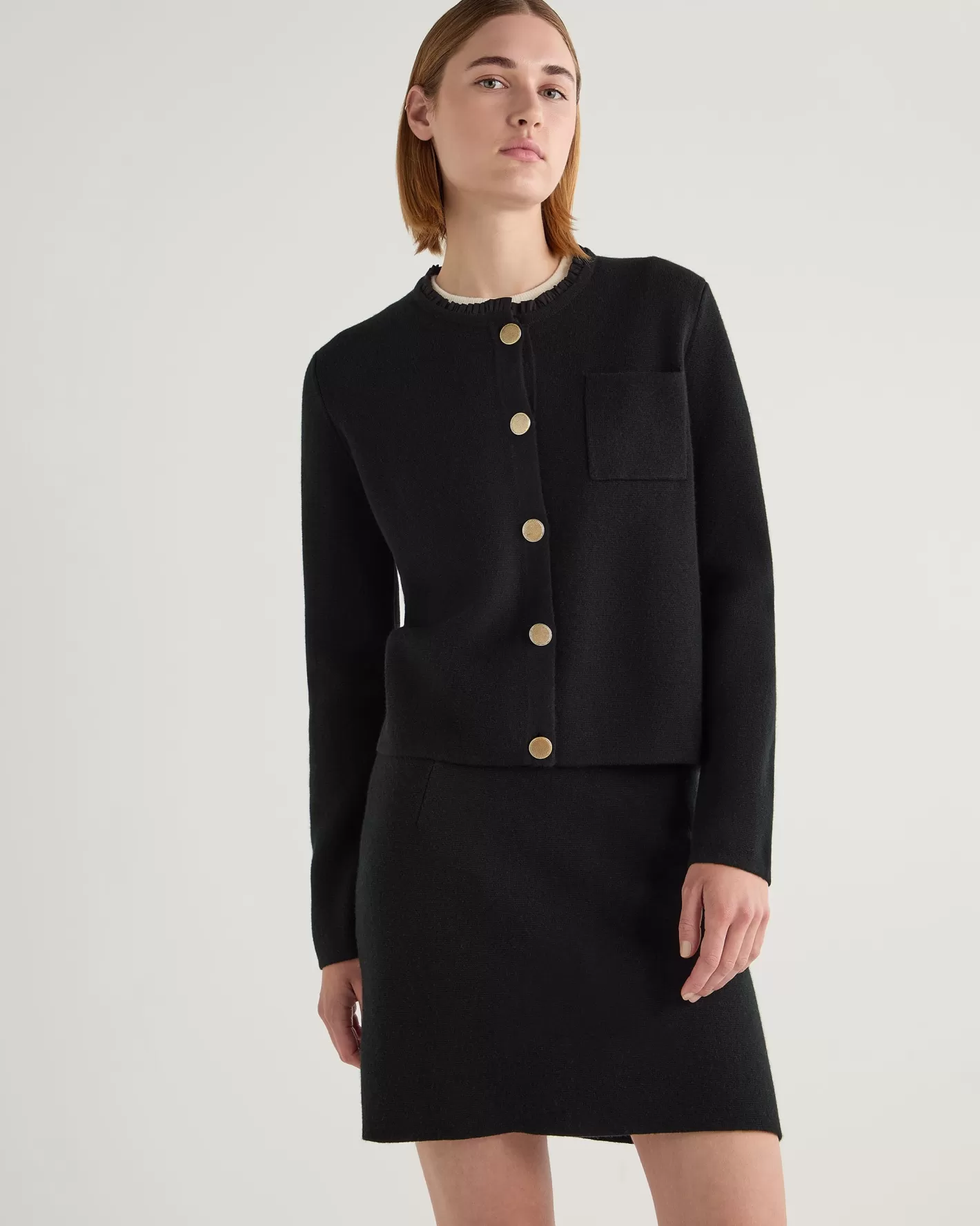 N.Peal Women's Ruffle Collar Cashmere Jacket*Women Black | Organic Cashmere