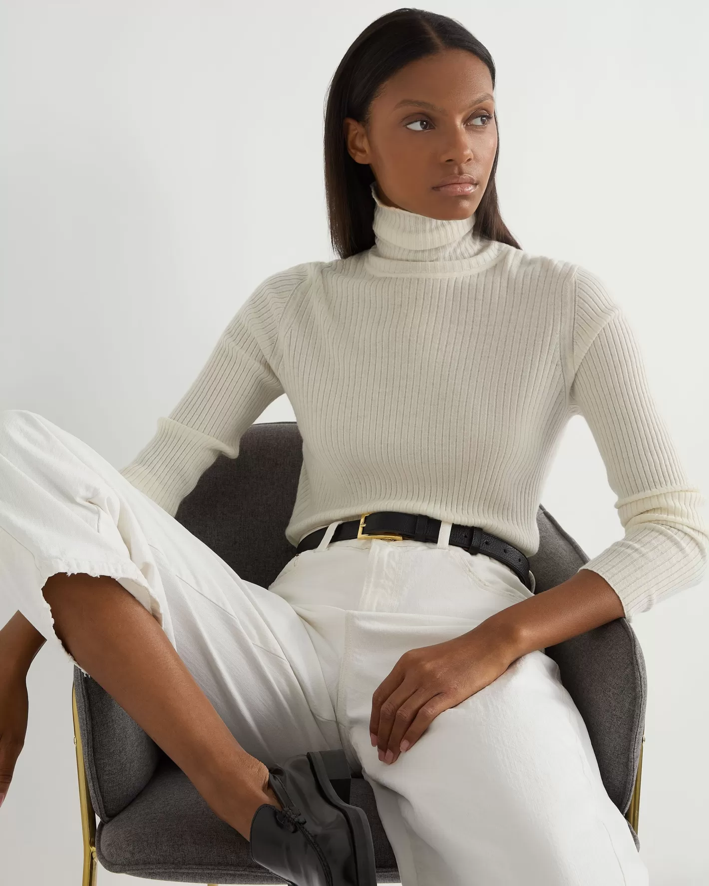 N.Peal Women's Superfine Cashmere Ribbed Turtle Neck Sweater*Women White | Natural