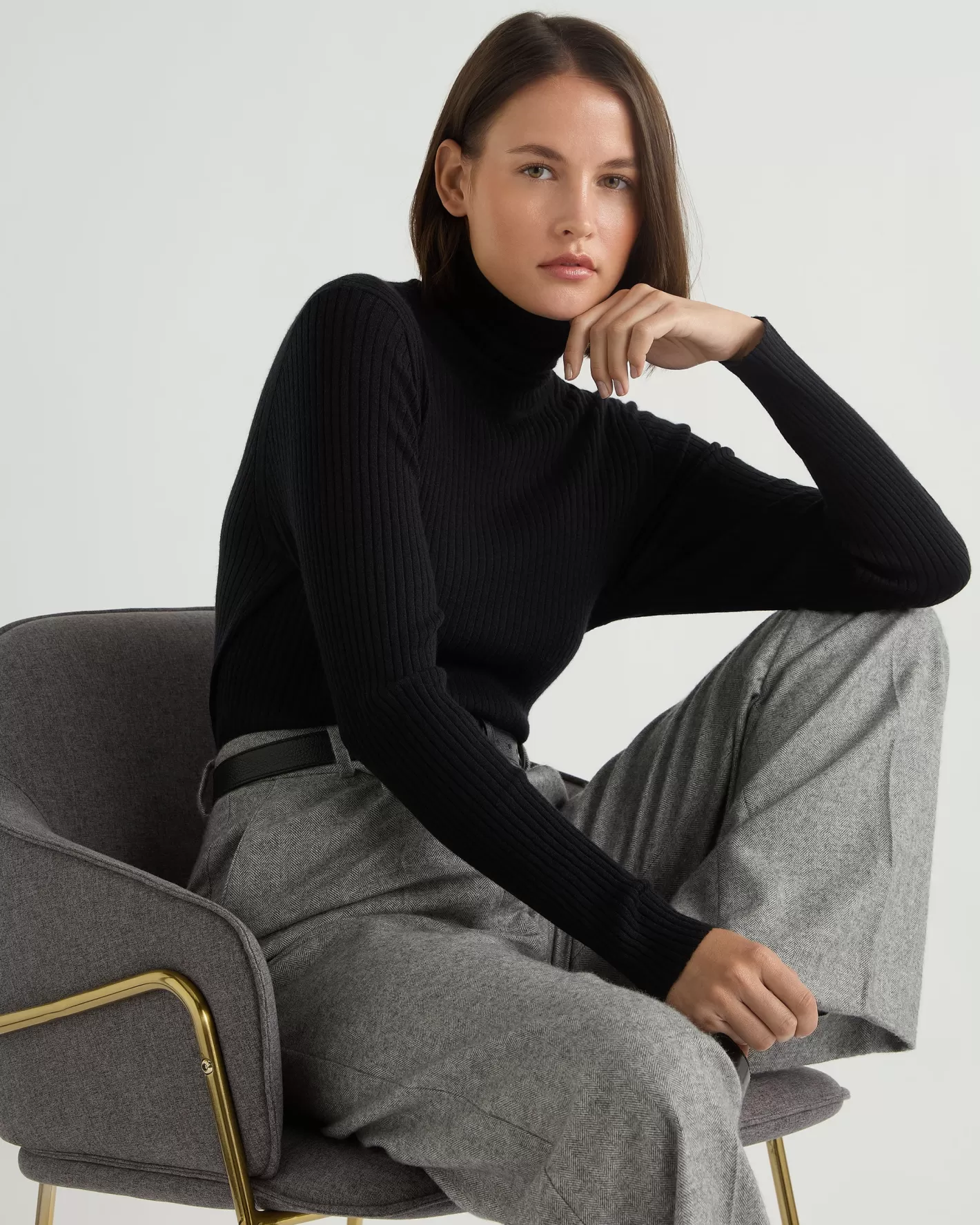 N.Peal Women's Superfine Cashmere Ribbed Turtle Neck Sweater*Women Black | Ribbed Cashmere