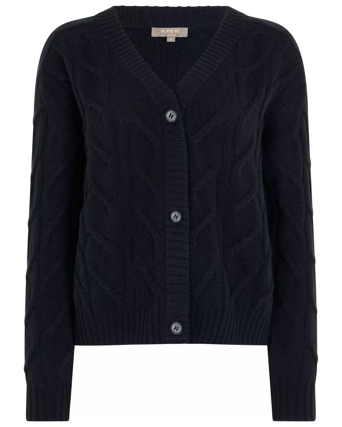 N.Peal Women's V Neck Cable Cashmere Cardigan*Women Navy | Blue